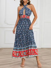 Sexy Retro Floral Slim Fit Halter Neck Midi Dress