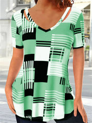 Kurzärmliges T-Shirt mit V-Ausschnitt und Karomuster