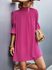 Loose Casual Solid Color With Stand Collar Stylish Mini Dress
