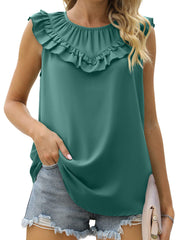 Oberteile Plissiertes Chiffon-Tanktop in Uni-Optik, ärmellos