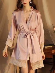 Pijama sexy de manga larga con lazo de encaje