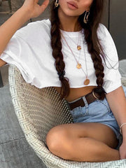 Solid Color Trendy Casual Loose Round Neck T Shirt