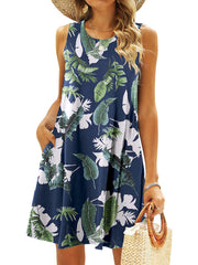Simple Fun Beach Floral Casual Pockets Boho Mini Dress