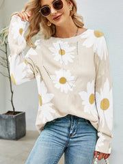 Davi & Dani – Locker gestrickter Pullover mit Rundhalsausschnitt und Gänseblümchen-Print