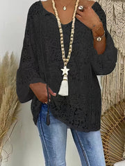 Floral Lace Long Sleeve Daily Vacation Elegant Casual V Neck Blouse