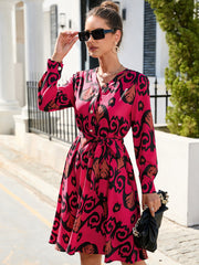 Sexy Buttons Printed Long Sleeved Mini Dress