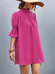 Loose Casual Solid Color With Stand Collar Stylish Mini Dress