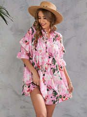 Printed Single Breasted Five-Point Sleeve Mini Dress