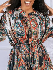 Print Fashion Lace Casual Long Sleeve Mini Dress