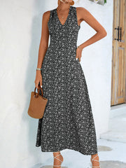 Printed Open Back Sleeveless Maxi Dress