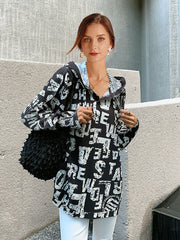 Trendy Pleated Print All Match Long Sleeved V Neck Hoodie