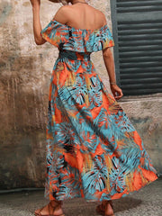 Fashion Print Sexy Slit High Waist Maxi Dress