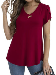 Short Sleeve V Neck Floral Tunic Blouse