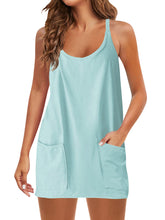 Sommerkleid mit Spaghettiträgern, sportliches Minikleid mit V-Ausschnitt