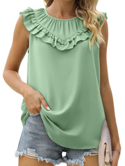 Oberteile Plissiertes Chiffon-Tanktop in Uni-Optik, ärmellos