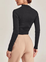 Stilvolles und verführerisches sexy Langarm-T-Shirt mit geripptem Kreuzmuster