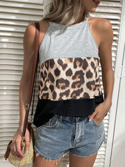 Fashion Stitching Halter Neck Sleeveless T-Shirt