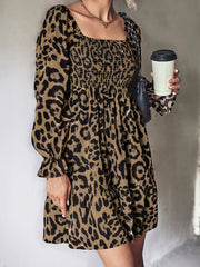 Classic Belt Leopard Long Sleeve Mini Dress