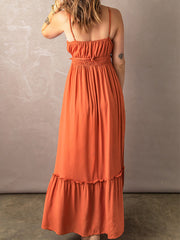 Frill Trim Cutout Spaghetti Strap Maxi Dress