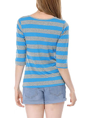 Elbow Sleeves Round Neck Slim Fit Casual Printed T-Shirt