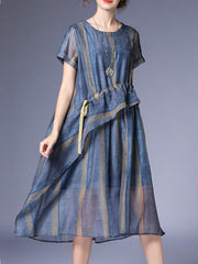 Size Curve Dresses Slim Striped Irregular Midi Dress