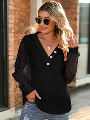 Long Sleeved V Neck Casual Loose Knit T-Shirt