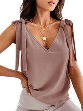 Oberteile Schnürung Schleife Vintage Süßes einfarbiges Tanktop mit V-Ausschnitt