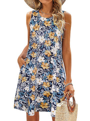 Simple Fun Beach Floral Casual Pockets Boho Mini Dress