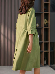 Elegante vestido midi de color liso fino con estampado francés