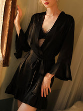 Pijama sexy de manga larga con encaje y color liso de Pure Desire