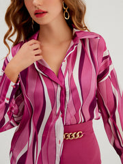 Striped Loose Digital Printing Personality Blouse
