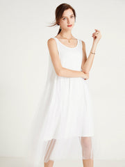 Size Curve Dresses Plus Size Loose Solid Color Sleeveless Stitching Mesh Midi Dress