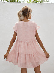 Chiffon Loose V Neck Short Sleeve Mini Dress