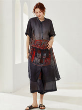 Size Curve Sets Plus Size Casual Round Neck Printed Button Chiffon Two Piece Set