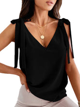 Oberteile Schnürung Schleife Vintage Süßes einfarbiges Tanktop mit V-Ausschnitt