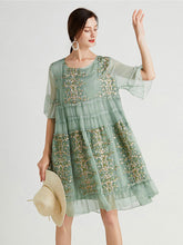 Kleider in Übergröße, lockeres Minikleid aus Chiffon mit Rundhalsausschnitt und Blumenmuster