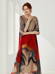 Size Curve Dresses Plus Size Loose Round Neck Printed Casual Midi Dress