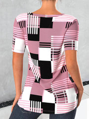 Kurzärmliges T-Shirt mit V-Ausschnitt und Karomuster