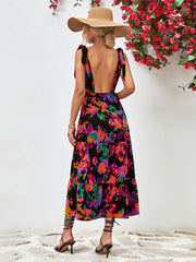 Vestido midi multicolor con escote en V y espalda descubierta