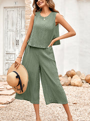 Lässiges, lockeres, einfarbiges, ärmelloses Set