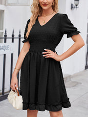 Jacquard V Neck Waist Slim Beach Casual Fashion Mini Dress