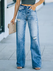 Mode Zerrissene Schlanke Weite Beinhose Lange Hosen