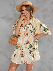 Printed Single Breasted Five-Point Sleeve Mini Dress