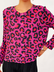 Pleated Breasted Leopard Print T-Shirt