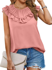Oberteile Plissiertes Chiffon-Tanktop in Uni-Optik, ärmellos