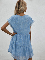 Chiffon Loose V Neck Short Sleeve Mini Dress