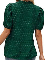 Camiseta de encaje con cuello en V y manga corta con burbujas