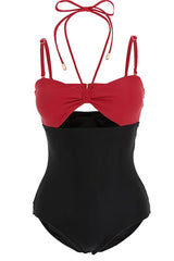 Red and Black Halter One Piece Swimwear