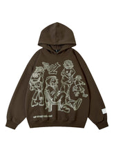 Lockerer, übergroßer Retro-Hoodie mit Reißverschluss und Stern-Buchstaben-Print und langen Ärmeln