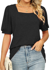 Casual Loose Square Neck Puff Sleeve Blouse